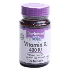Bluebonnet 維生素D3無麩質軟膠囊 400IU, 1個, 100 件