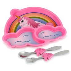 키즈펀웨어 미 타임 밀 유아동식기세트, Unicorn, Plate + Fork + Spoon, 1개