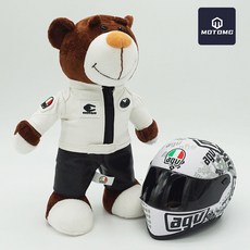 非凡優選 機車機車頭盔熊公仔機修賽車拉力熊尾箱吊飾玩偶agv頭盔小熊, agv白皮熊+65週年, 1個