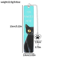 쿠쿠스토어 새로운 귀여운 검은 고양이 스테인리스 스틸 북마크 YOU PAWSED HERE 발 펜던트 크리스마스 선, 04 Cat Bookmark