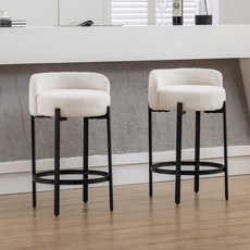 다야레인 바의자 모던 스툴형 푹신한 시트 아일랜드 높은 인테리어 홈바의자, 2개, 화이트 부클레