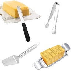 스테인리스 스틸 치즈 & 버터 슬라이서 4개 세트 와이어 커터 플레인 스프레더와 집게 포함 아침 식사 및 유제품 애호가를 위한 정확한 슬라이싱 스프레딩 273569, 스테인리스 스틸 치즈 & 버터 슬라이서 4개 세트 와이