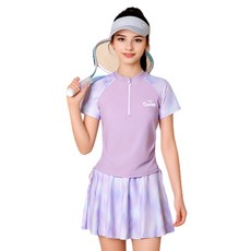 女孩童分體式防曬游泳衣, 紫色