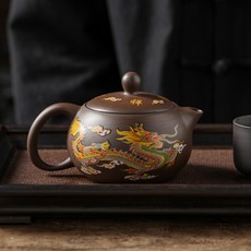 온도변색 용봉문 자사호 가정용 차우림 티테이블 장식품, 1개, 250ml, 갈색 계열