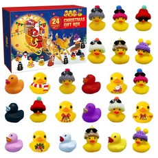 2023 크리스마스 출현 달력 장난감 상자 24pcs 세트 귀여운 고무 오리 떡 동물 새해 카운트 다운 스트레스 릴리프 선물, 노란색