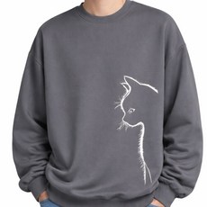 블랙초코 편안한 남여공용 고양이 긴팔 티셔츠 맨투맨 빅사이즈 오버핏