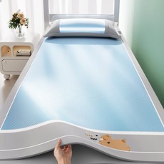 冰絲涼蓆 簡約純色涼感席, 諾尼熊-水藍,90*200cm涼蓆+枕套1只