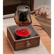 다도용 호두나무 미니인덕션 1구 하이라이트 가정용 전기 레인지 티, 월넛전기세라믹스토브+사이드핸들주전자