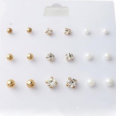 포인트 심플 귀걸이 9세트 미니 데일리 진주 패션 큐빅 레이어드