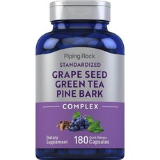Piping Rock 포도씨 녹차 및 소나무 껍질 복합체 | 180캡슐 | 표준 추출물 | GMO 프리 글루텐 프리 보충제, Piping Rock 포도씨, 녹차 및 소나무 껍질 복, 1개