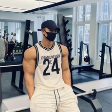 夏季新款潮流速乾運動背心 彈力網眼美式籃球訓練24號球衣背心 籃球背心 工裝背心 韓版背心 健身背心