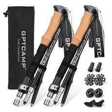 GPTCAMPNordic워킹스틱 TPZ-1 블랙접이식하이킹폴2개 금속퀵락 코르크핸들 경량7075알루미늄트레킹폴 노인여성남성하이킹장비130787, 블랙 롱 (115-135cm)