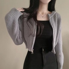 쪼예 데일리 큐티 아방 라운드넥 긴팔 크롭 니트 집업