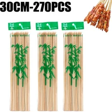 그릴 바베큐 야외그릴270/90PCS 일회용 음식 스틱 천연 대나무 바베큐 꼬치 굽고 전채 바베큐 과일나무 긴, 11 30CM-270pcs