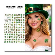 INKARTLINK 9피스 토끼풀 임시 타투 벌크 세트 60가지 독특한 성 패트릭의 날 디자인 방수 럭키 클로버 아일랜드 파티 스티커 퍼레이드 코스튬 장식 및 선물용., CY-SPT-ZH01