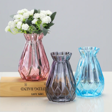 쏘리브 샤인 컷팅 유리 화병 꽃병, 그레이 + 블루 + 핑크