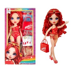 Rainbow High Swim & Style Ruby 레드 27.9cm(11인치) 패션 인형 반짝이는 랩 10가지 이상의 스타일 탈착식 수영복 샌들 재미있는 놀이 액, 해외 Rainbow High Swim & Style R