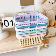 [라즈베리데이] 투톤 파스텔 손잡이 바구니 다용도 바스켓 간식통 6color, 화이트 rsV1, 1개, 화이트