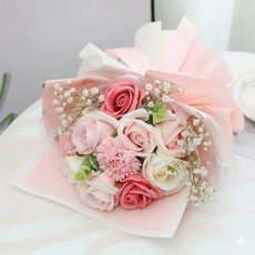 이지엘리 졸업식 입학식 안개꽃 장미 비누 꽃다발, 1개, 화이트 핑크