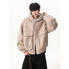潮牌冬季連帽短款棉服男款 寬鬆加厚毛領麂皮絨工裝外套 潮流保暖
