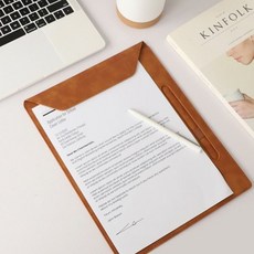 서류꽂이 펜홀더 가죽 자석 결재 파일 판 a4 서류 노트, 브라운