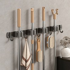 청소도구걸이 벽걸이정리대 밀대걸이 다용도후크 수납홀더, 4걸이5후크, 그레이, 1개