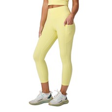 ONGASOFT 하이 웨이스트 요가 카프리 53.3cm21인치 - 복부 컨트롤 버터처럼 부드러운 운동용 레깅스 주머니 있음 여성용 레몬 옐로우 XL 118450