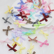 3.5cm 체크무늬 리본 컬러 미니 리본 리본 선물 상자 웨딩박스 포장 장식 수제 머리장식, 100개, Mixed color