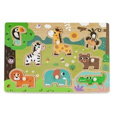 구니스토어 원목 꼭지퍼즐 야생동물 어린이집교구 조카생일선물 그림맞추기