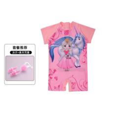 兒童連體泳衣 女童可愛卡通圖案短袖泳裝