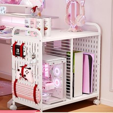 弗林斯主機托架 電腦機殼底座 電競洞板 PS5置物架 移動小推車, 1個, 熱賣 帶洞洞板奶油白 長62.0