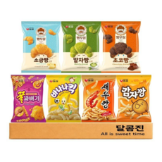 [달콤진] 농심 빵부장 소금빵 말차빵 초코빵 꿀꽈배기 바나나킥 새우깡 감자깡 혼합세트, 1세트, 스낵 7종