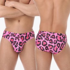 티큐 남성 비치웨어 핫핑크 레오파드 호피 섹시 삼각 수영복 UM172