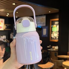新款316不鏽鋼保溫杯兒童大容量茶水杯高顏值杯女生吸管大肚杯, 淺紫色:500ml, 1個, 1L