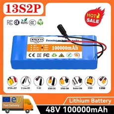 13S2P 48V 100Ah 고전력 18650 배터리 전기 자동차 전기 오토바이 DIY 배터리 BMS 54.6V 2A 충전기, 05 T-plug-DC