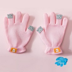 寵物擼貓手套貓咪去浮毛脫毛佈偶貓長毛貓去毛神器擼貓按摩手套MQGQ, 粉色呆呆熊一雙, 1個