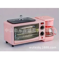 3 in 1 아침 식사 스테이션 커피 머신 논스틱 팬 토스터 오븐 아파트 다용도, 01 Pink colored ribbon, 01 Pink colored ribbon
