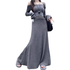Makone 임산부 출산 전후로 코디하기 좋은 A라인 슬리퍼 노턱 롱 스커트