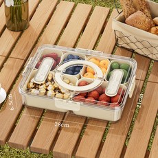 手提透明戶外野餐保鮮盒 分格水果盒 矽膠密封帶 刀叉收納盒, 【帶刀叉ZG810】2大4小, 1個