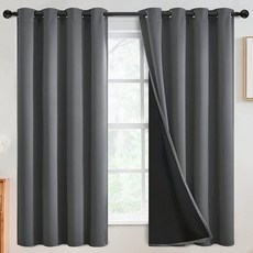 SimpleHome 침실용 100% 암막 커튼 단열 화이트 그로밋 창문 드레이프 암막 커튼 거실용 블랙 뒷면 96.5 x 213.4cm(38 x 84인치) 패널 2개