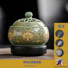 數顯電子香薰爐家用定時調溫恆溫香爐插電琺琅彩纏枝蓮花沉香電薰, 1個