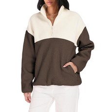 TAQCUX 여성용 컬러블록 플리스 재킷 하프 지퍼 모크넥 셰르파 풀오버 하이킹 아웃도어 스웨트셔츠 포켓 포함