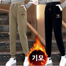 ORZQU 1+1 여성 겨울 두꺼운 방한 기모 바지 곰돌이 자수 따뜻한 코듀로이 바지