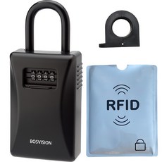 BOSVISION博士威 四字輪鑰匙收納盒 鎖中鎖掛盒 掛勾式密碼盒 門口鎖盒 收藏盒 鑰匙盒, 短掛鉤款+防側錄袋+套環, Black