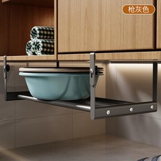 免打孔伸縮鞋架置物架衣櫃下掛式收納架多層鞋櫃整理架可調節, 1個, 多功能伸縮置物架-槍灰:如图