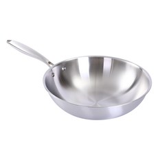 無塗層不鏽鋼炒鍋 32cm 受熱均勻 易清洗, 銀色, 1個, 32cm無側耳【無蓋】