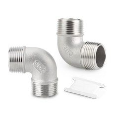 GORAGUCHI 304 스테인리스 스틸 90도 엘보 피팅 2개 3.2cm(1-1/4인치) NPT 수 x 3.2cm(1-1/4인치) NPT 암 공기/연료/물/가스/오일용, 3/4" Mnpt × 3/4" Mnpt