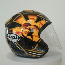 오토바이 헬멧 바이크 오픈페이스 가벼운 한미 최적화 하프페이스 무광블랙 초경량 버블쉴드 소두핏 반모, 골든 블레이드 투명 렌즈