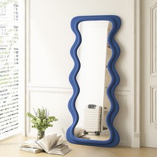 奶油風波浪全身鏡 ins風臥室落地鏡 服裝店試穿鏡, 【破碎包賠】藍色,小號160*60