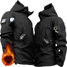 두꺼운 따뜻한 세트 망 겨울 멀티 포켓 후드 전술 재킷 + 방수 X7 전투 바지 2 피스 야외 방풍 기차 양복, 4XL 사이즈, Blcak Jacket Only